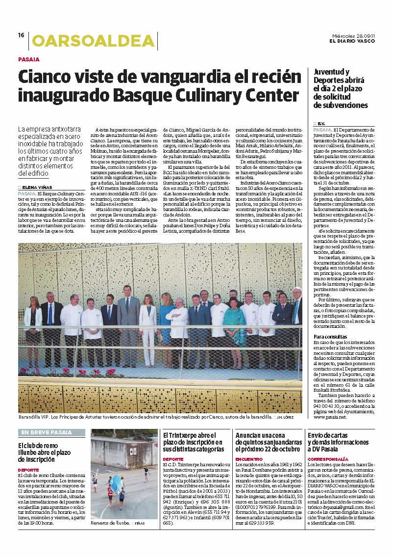 Barandillas en acero inoxidable iluminada con leds para el Basque Culinary Center